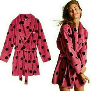 victorias secret pink robe pink with black polka dots